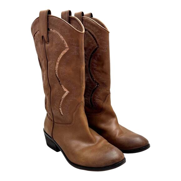 Reba Brown Genuine Leather Western Mid Calf Boots 9.5 M - Picture 6 of 13